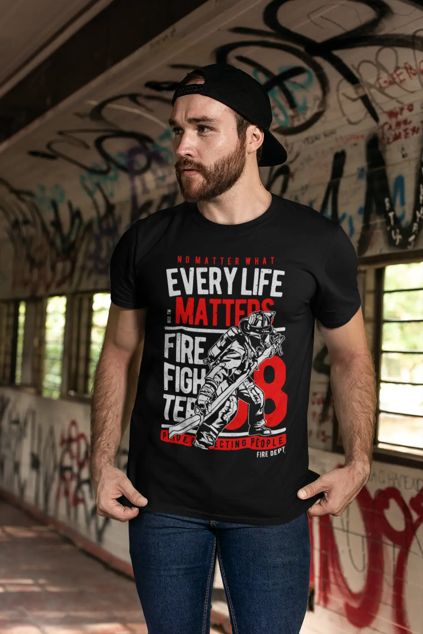 comfortable and breathable short sleeve shirts -ULTRABASIC Men's Graphic T-Shirt Every Life Matters - Shirt For Firefighters - Quotes