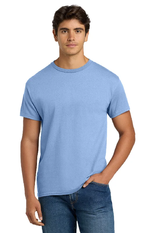 affordable summer short sleeve shirts for men -Hanes Mens EcoSmart Short Sleeve Crewneck T-Shirt - Light Blue