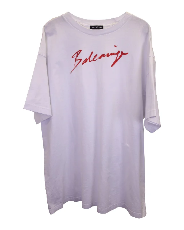 comfortable and stylish short sleeve shirts -Balenciaga Signature Logo T-shirt in White Cotton