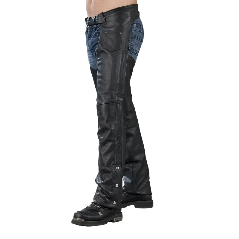 Men's pants with small logo-Genuine Leather XS1115 Men’s Classic Black Leather Chaps