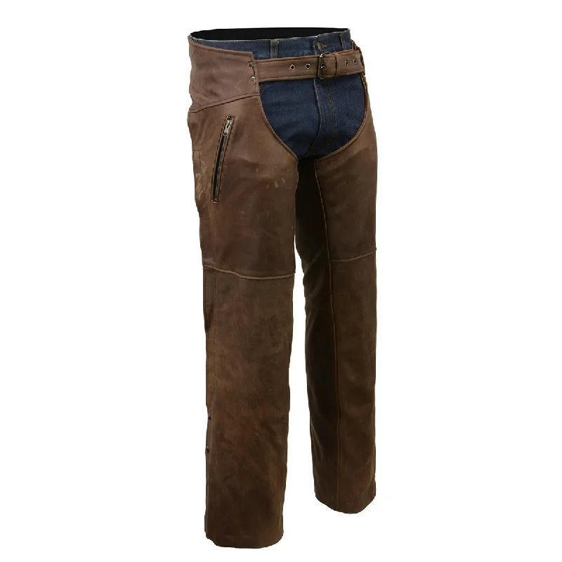 Men's pants with refined look-Milwaukee Leather Chaps for Men's Vintage Crazy Horse Brown Leather- Snap Out Thermal Lined Motorcycle Chap MLM5518