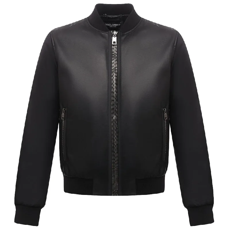 Men's breathable windbreaker jackets-Dolce & Gabbana  Leather Di Lambskin Men's Jacket