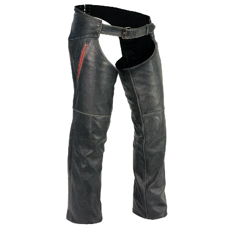 Men's pants for town fashion-Milwaukee Leather MLM5535 Men's Vintage Grey Slate Leather Chaps with Color Accent Zipper