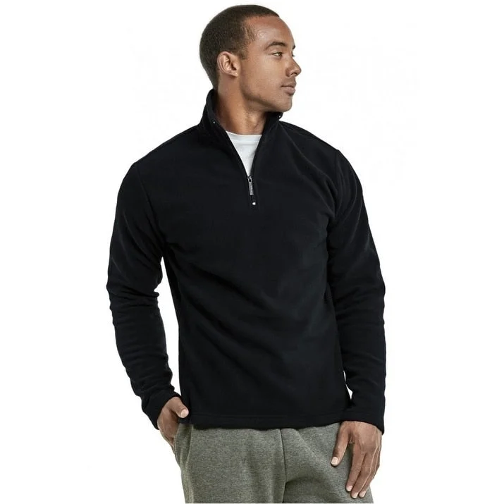 Men's cropped bomber jackets-KNOCKER Men's Polar Fleece Quarter-Zip Pullover Jacket - Black