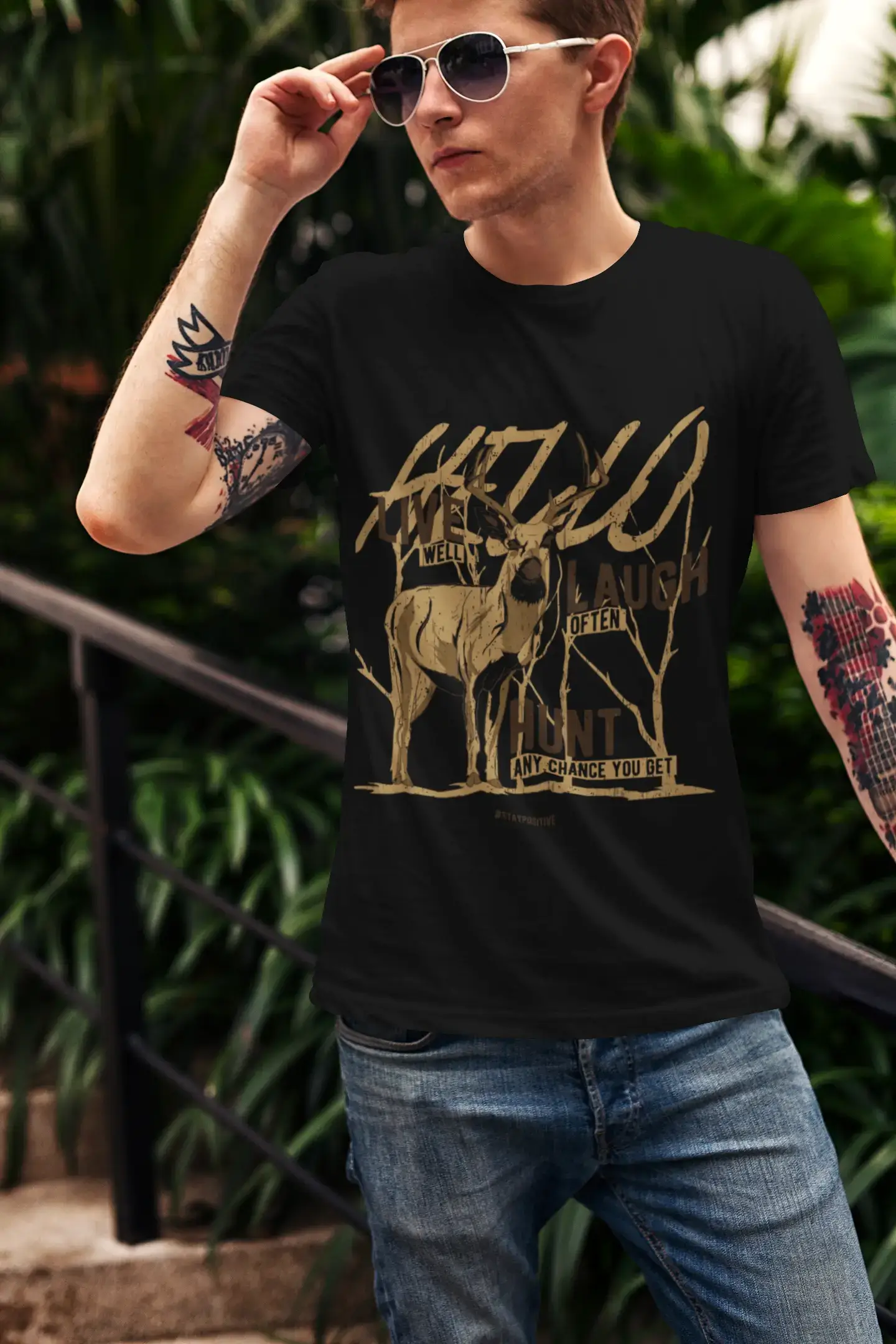 men’s graphic short sleeve shirts for outdoor activities -ULTRABASIC Men's Graphic T-Shirt Live Laugh Hunt - Deer Hunter Shirt for Men