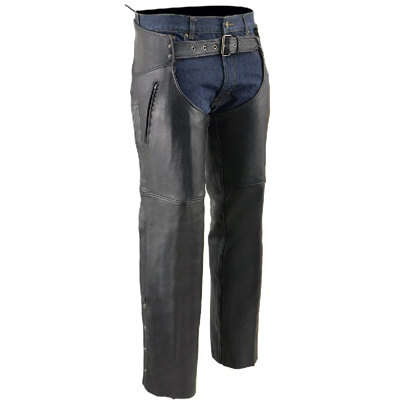 Men's pants with faint tones-Milwaukee Leather Men's Black Cool-Tec Premium Leather Motorcycle Rider Chaps w/ 2 Zipper Thigh Pockets-MLM5502