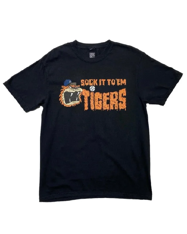 stylish short sleeve shirts for beach trips -Ink Detroit - Sock it to'em Tigers - T-Shirt - Black