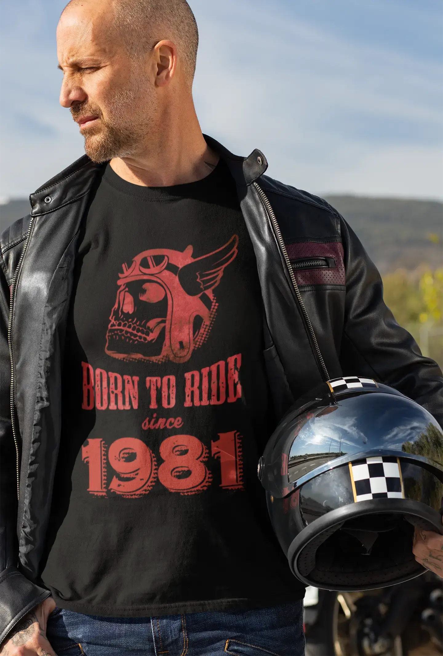 men’s high-quality cotton short sleeve shirts -1981, Born to Ride Since 1981 Men's T-shirt Black Birthday Gift 00493