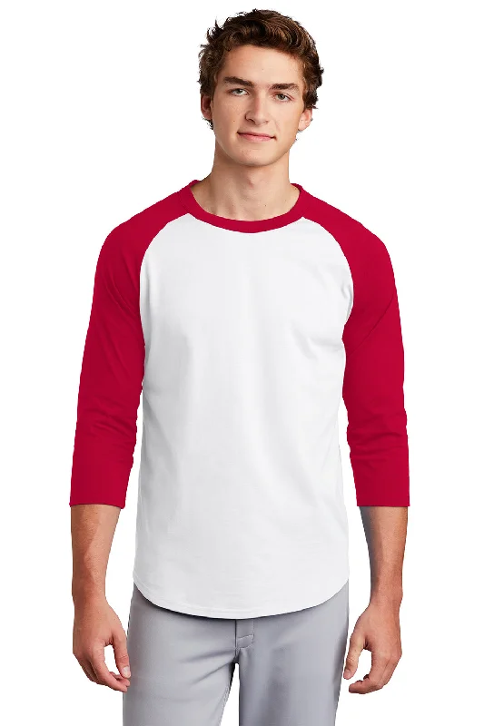 men’s classic short sleeve shirts for special occasions -Sport-Tek Mens 3/4 Sleeve Crewneck T-Shirt - White/Red