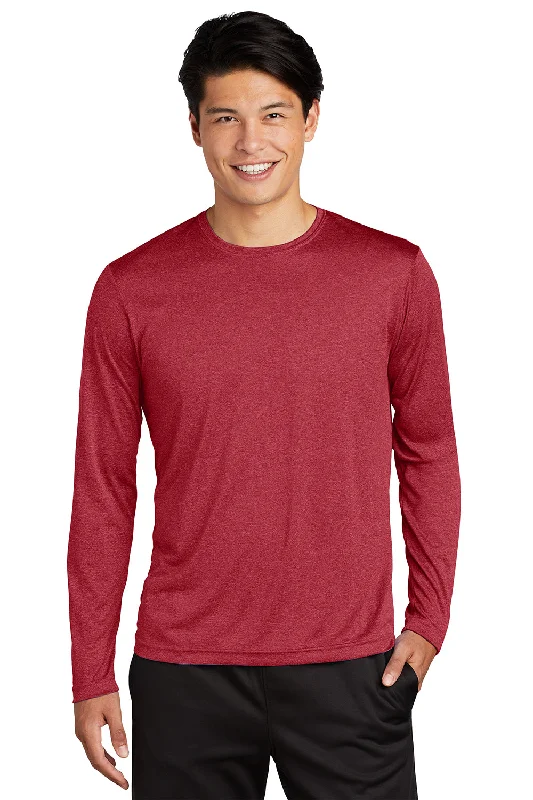 stylish and comfortable short sleeve shirts for men -Sport-Tek Mens Contender Heather Moisture Wicking Long Sleeve Crewneck T-Shirt - Heather Scarlet Red