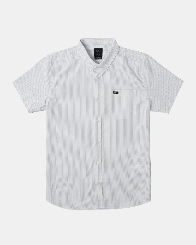 stylish short sleeve shirts with modern cuts -That'll Do Micro Stripe Short Sleeve Shirt - White