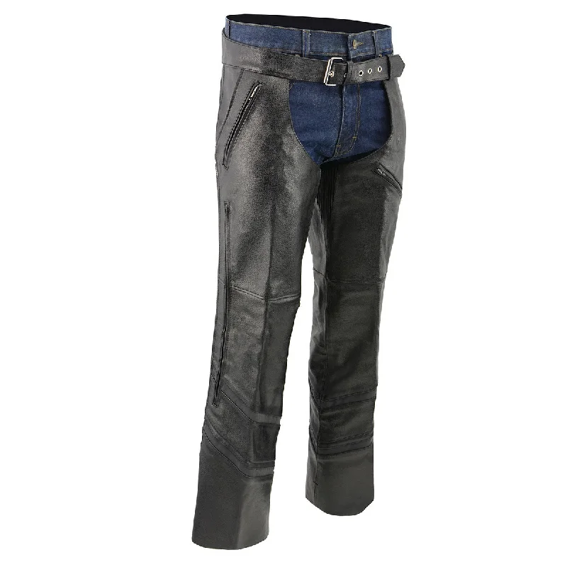 Men's pants with pliable fabric-Men’s XS303 Black Jean Style Vented Leather Chaps with Reflective Material