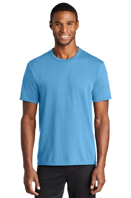 men’s basic short sleeve t-shirts -Port & Company Mens Dry Zone Performance Moisture Wicking Short Sleeve Crewneck T-Shirt - Aquatic Blue