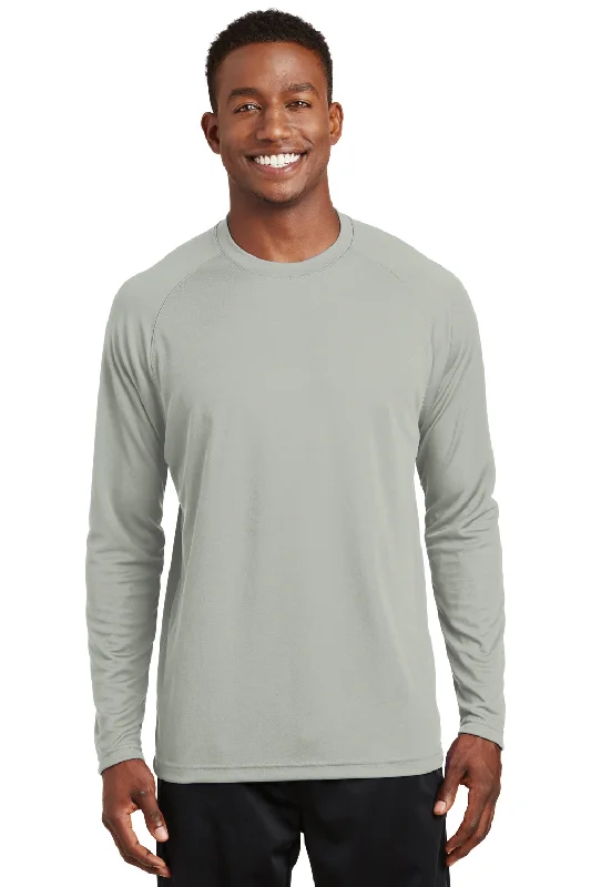 men’s comfortable and stylish short sleeve shirts -Sport-Tek Mens Dry Zone Moisture Wicking Long Sleeve Crewneck T-Shirt - Silver Grey