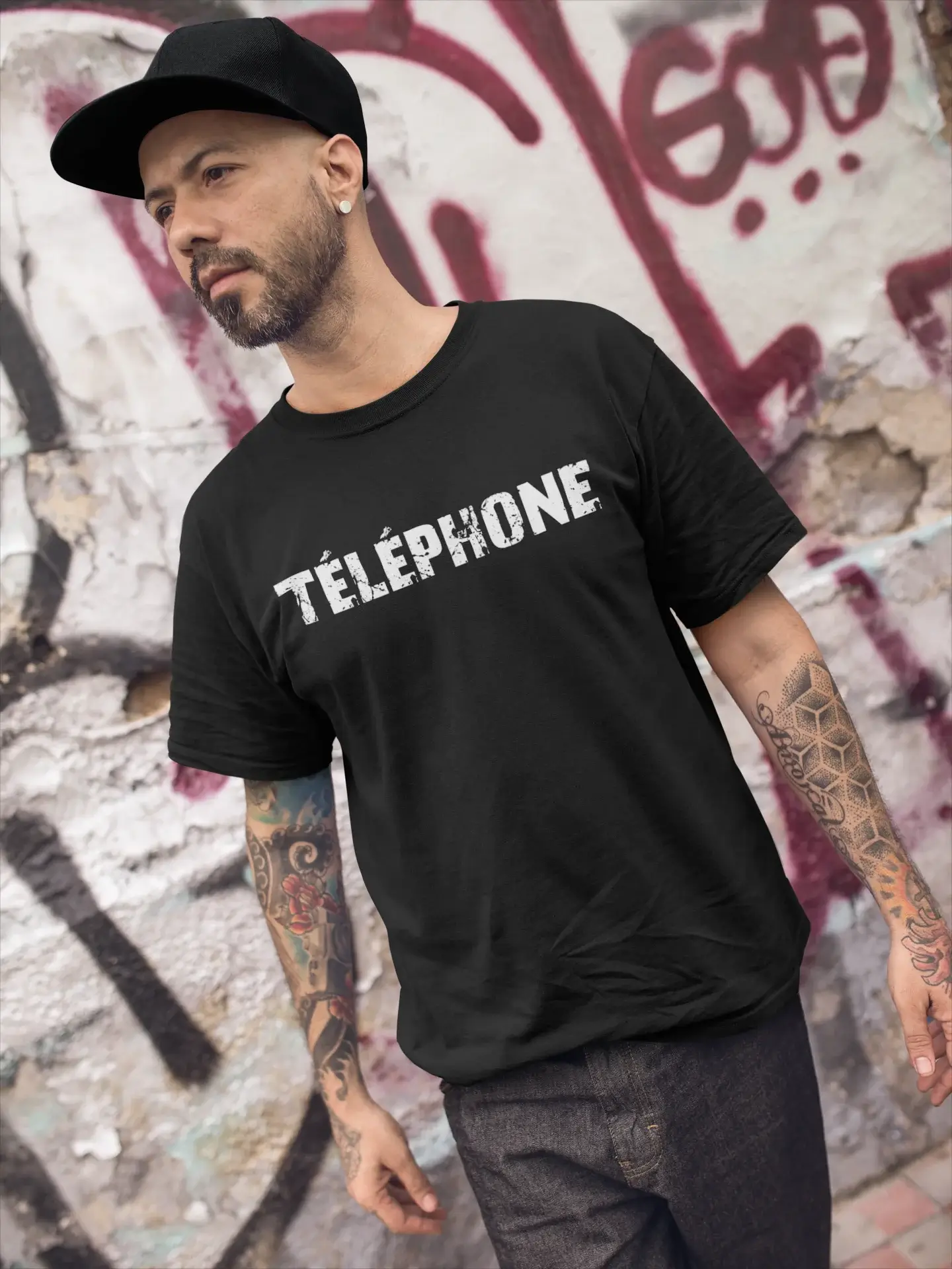 men’s versatile short sleeve t-shirts -téléphone, French Dictionary, Men's Short Sleeve Round Neck T-shirt 00009