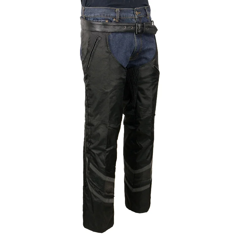 Men's pants for town trips-Milwaukee Leather MPM5705 Men's Black Vented Textile Chaps with Leather Trim and Snap Out Liner