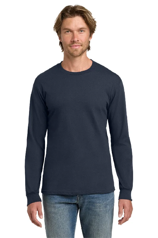 men’s graphic short sleeve polo shirts -Gildan Mens Hammer Long Sleeve Crewneck T-Shirt - Sport Dark Navy Blue