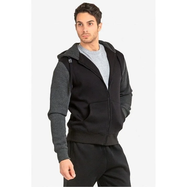 Men's sporty windbreaker jackets-Men's Hooded Full Zip Two Tone Sweater