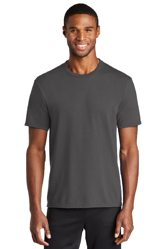 comfortable men’s short sleeve work shirts -Port & Company Mens Dry Zone Performance Moisture Wicking Short Sleeve Crewneck T-Shirt - Charcoal Grey