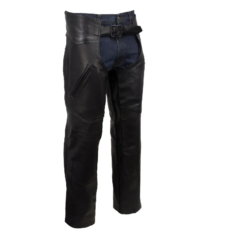 Men's pants for cozy dinners-Milwaukee Leather USA MADE MLCHM5001 Men's Black 'Cloak' Classic Premium Leather Motorcycle Chaps