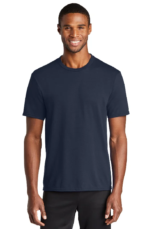 trendy short sleeve t-shirts for men’s casual wear -Port & Company Mens Dry Zone Performance Moisture Wicking Short Sleeve Crewneck T-Shirt - Deep Navy Blue