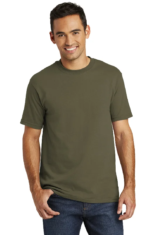 comfortable short sleeve shirts for summer trips -Port & Company Mens USA Made Short Sleeve Crewneck T-Shirt - Olive Drab Green - Closeout