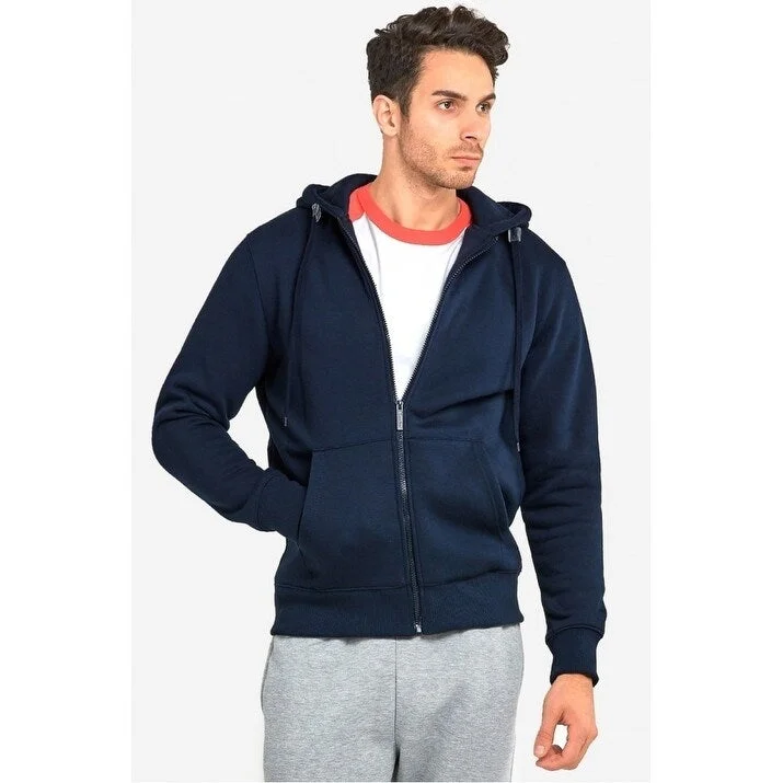 Men's adjustable windbreaker jackets-KNOCKER Men's Hooded Full Zip Solid Sweater - Navy