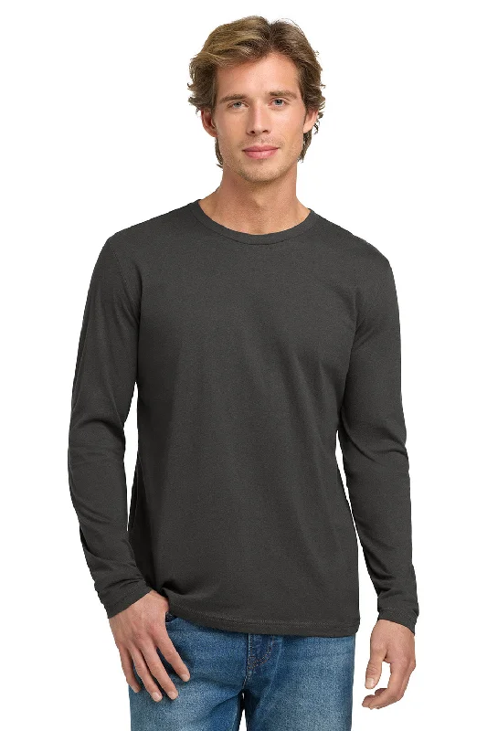 modern slim fit short sleeve shirts for men -Next Level Mens Fine Jersey Long Sleeve Crewneck T-Shirt - Heavy Metal Grey