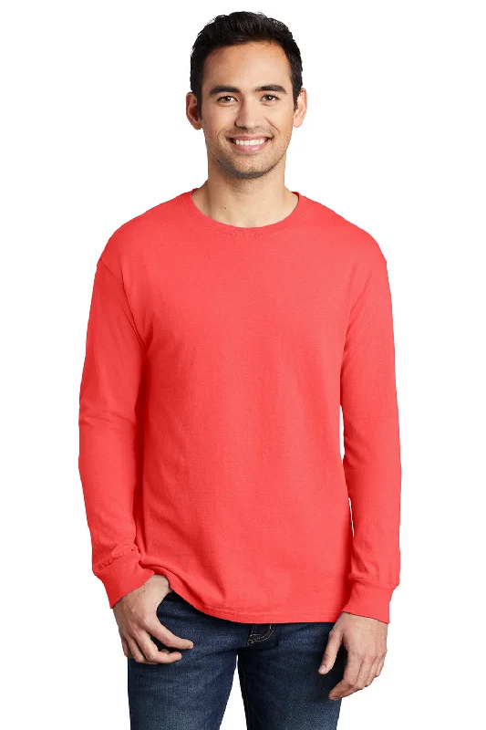 breathable and fashionable short sleeve t-shirts -Port & Company Mens Beach Wash Long Sleeve Crewneck T-Shirt - Poppy Red