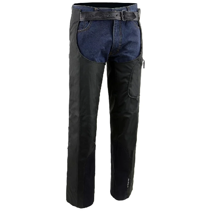 Men's pants with low-key vibe-NexGen SH2258 Men's Black Textile Riding Chaps with Heat Protection