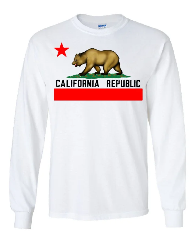 men’s classic short sleeve shirts for beach wear -California State Flag - Borderless White Long Sleeve T-Shirt