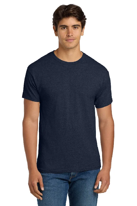 versatile short sleeve shirts for everyday use -Hanes Mens EcoSmart Short Sleeve Crewneck T-Shirt - Heather Navy Blue