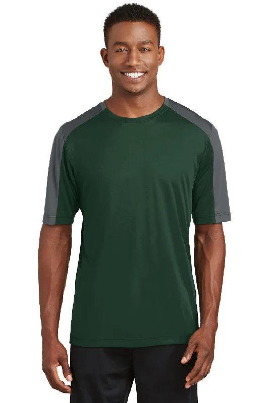 stylish men’s short sleeve button-up shirts -Sport-Tek Mens Competitor Moisture Wicking Short Sleeve Crewneck T-Shirt - Forest Green/Iron Grey - Closeout