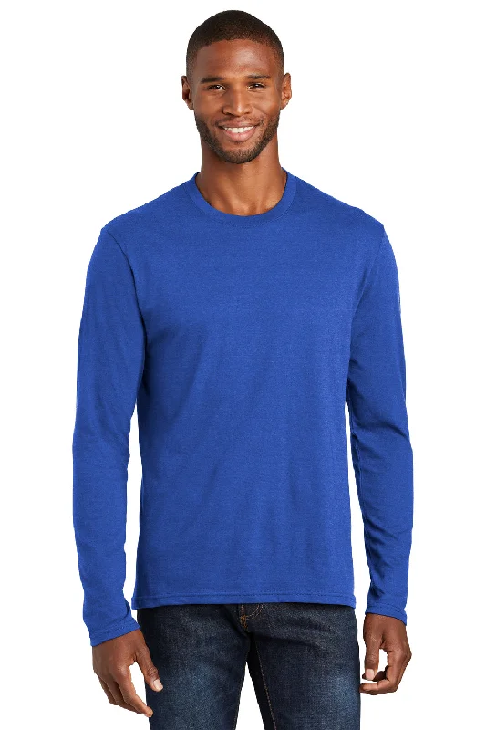 men’s casual short sleeve button shirts -Port & Company Mens Fan Favorite Long Sleeve Crewneck T-Shirt - Heather True Royal Blue