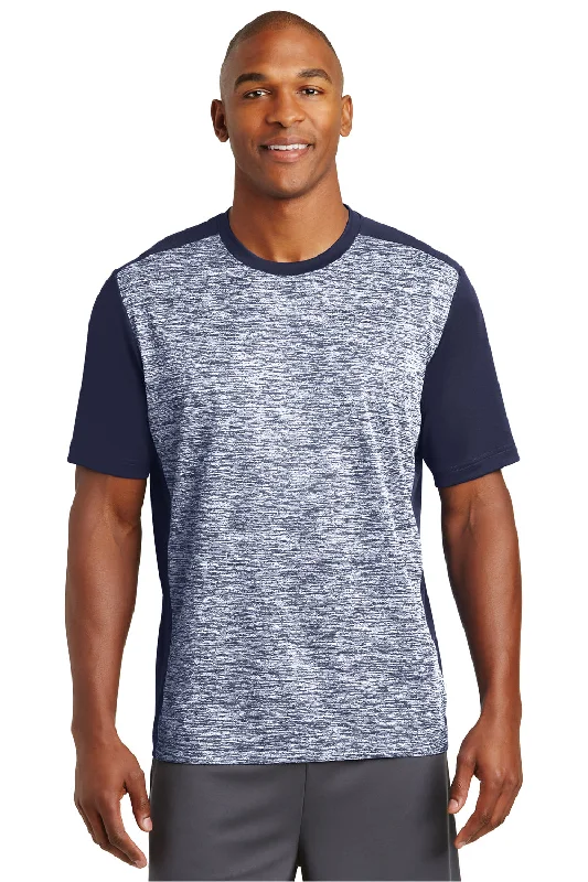 best-rated short sleeve t-shirts for men -Sport-Tek Mens Electric Heather Moisture Wicking Short Sleeve Crewneck T-Shirt - True Navy Blue Electric/True Navy Blue - Closeout