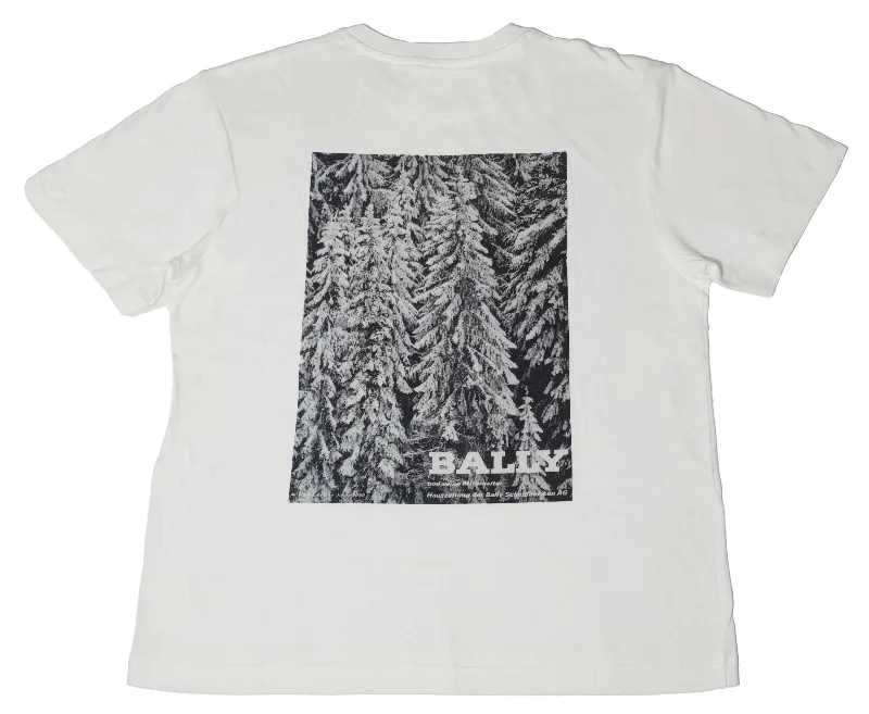 men’s classic short sleeve t-shirts for casual wear -Bally 6240031 Men's White 100% Cotton Print T-Shirt