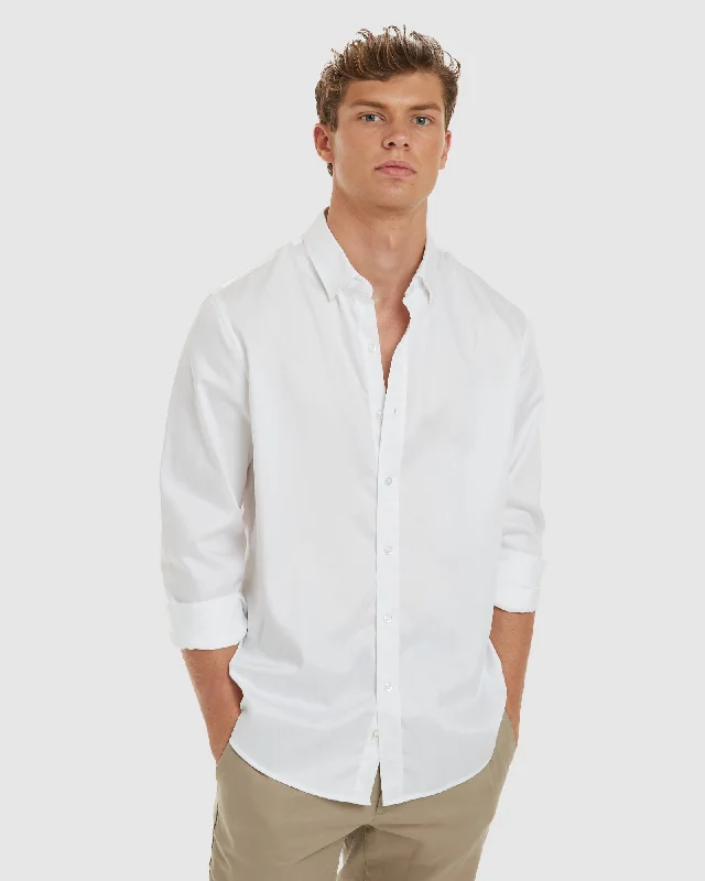 casual and comfortable short sleeve shirts for men -London-Casual Formal White Non Iron Cotton Shirt