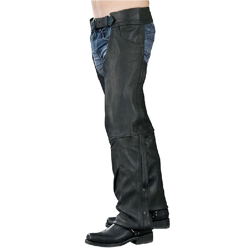 Men's pants for wiry frames-Milwaukee Leather SH1102 Men's Black Braided Leather Jean Style Chaps