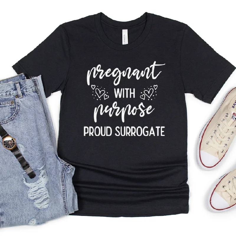 trendy summer short sleeve shirts for men -Pregnant With Purpose & Proud Surrogate Black T-Shirt