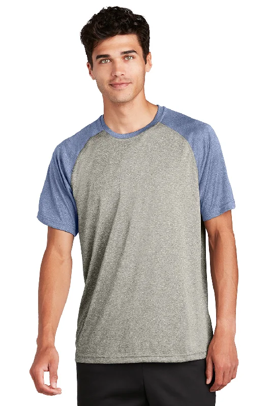 casual short sleeve shirts for every day -Sport-Tek Mens Contender Heather Moisture Wicking Short Sleeve Crewneck T-Shirt - Heather Vintage Grey/Heather True Navy Blue - Closeout