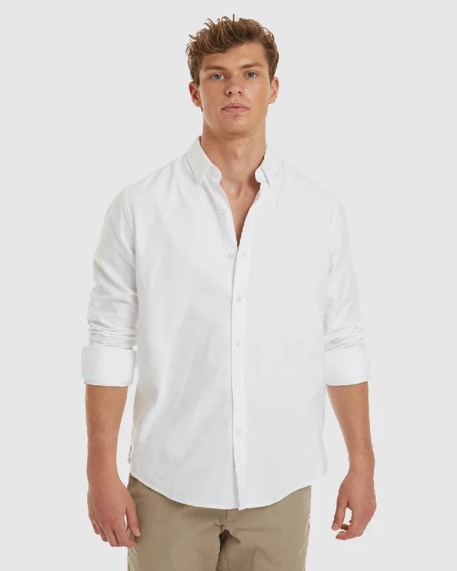 trendy summer short sleeve shirts for men -Oxford-Slim White Cotton Shirt