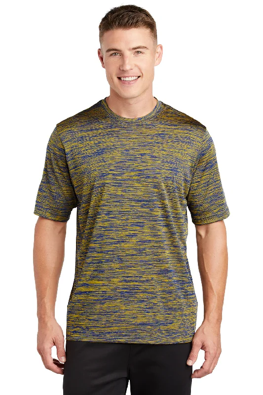 men’s tropical print short sleeve polo shirts -Sport-Tek Mens Electric Heather Moisture Wicking Short Sleeve Crewneck T-Shirt - Royal Blue/Gold Electric - Closeout