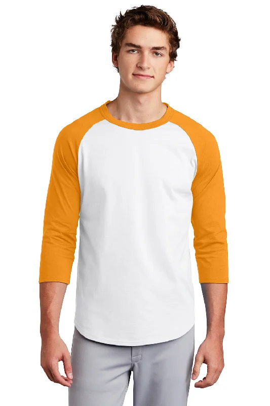 versatile summer short sleeve polo shirts for men -Sport-Tek Mens 3/4 Sleeve Crewneck T-Shirt - White/Gold