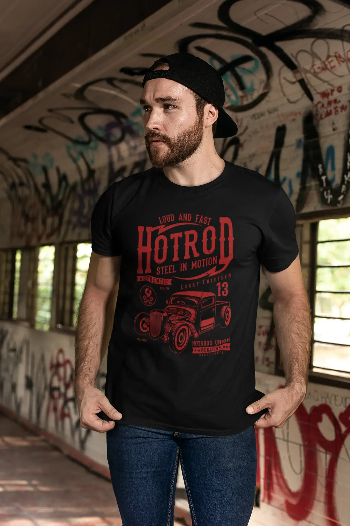 cool and stylish short sleeve t-shirts for men -ULTRABASIC Men's T-Shirt Loud and Fast Hotrod - Steel in Motion 13 Tee Shirt