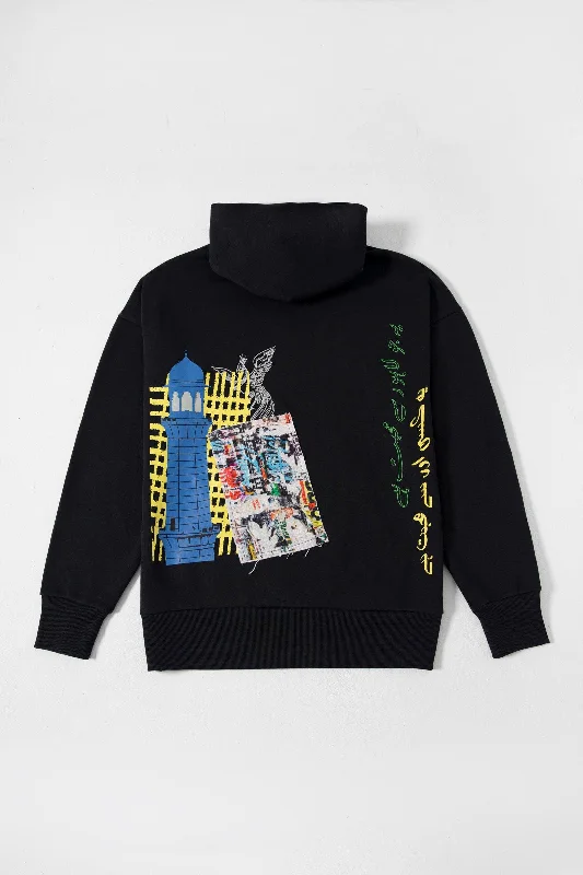 Hoodie with urban texture men-"ALVEENA TURI LAHORE" COLLAB HOODIE