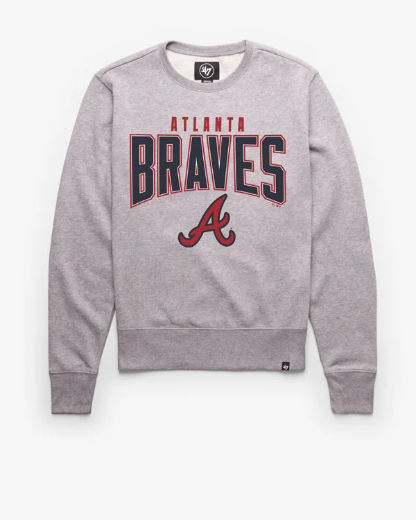 Men’s trendy grey hoodie-ATLANTA BRAVES TEAM ELEMENTS ARCH '47 HEADLINE CREW