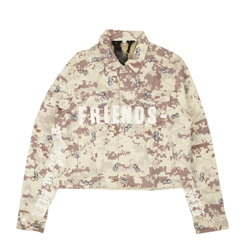 Men's oversized puffer jackets-Beige Digi Camo Denim Jacket