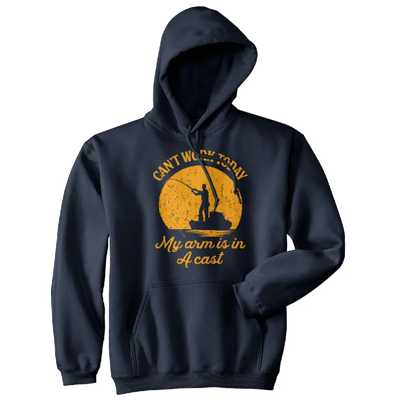 Men’s premium white hoodie-Can't Work Today My Arm Is In A Cast Hoodie Funny Fishing Graphic Fisherman