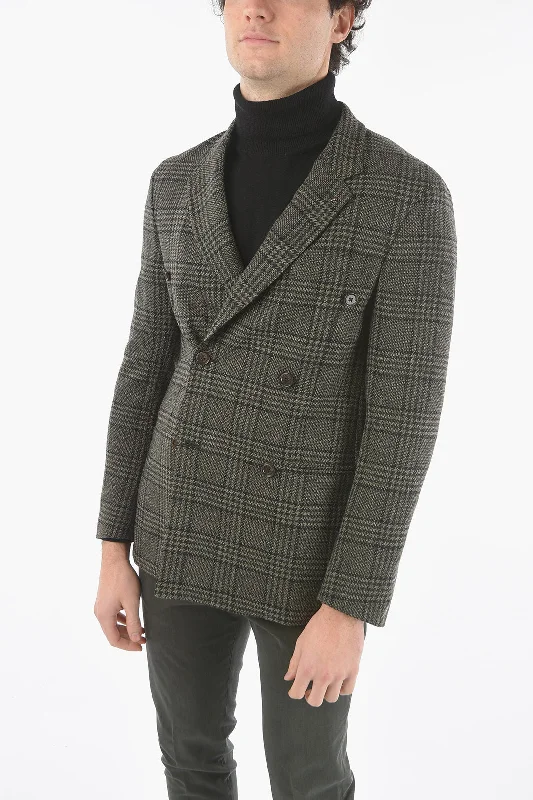 Men's patterned quilted jackets-Corneliani CC COLLECTION District Check Motif RESET Double-breasted Bla