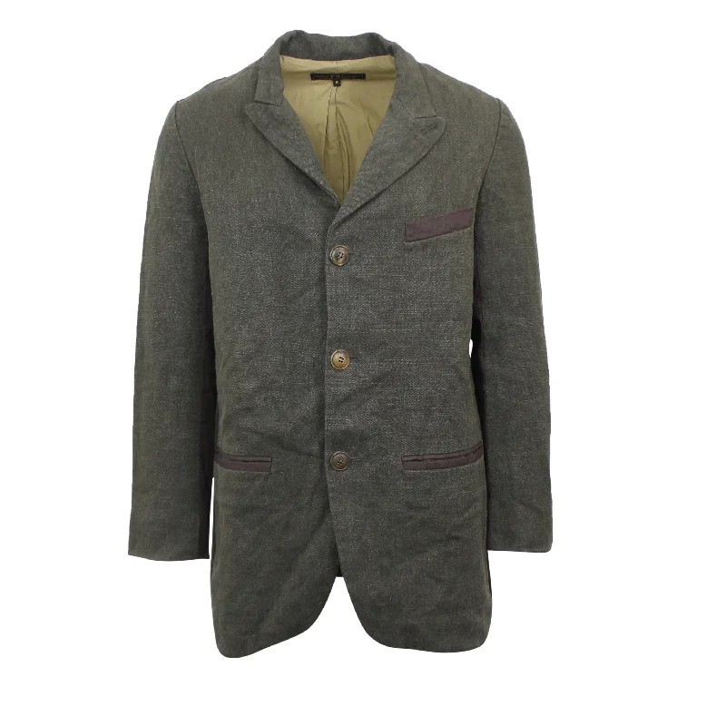 Men's cozy quilted jackets-Dark Green Linen Smith Sack Jacket